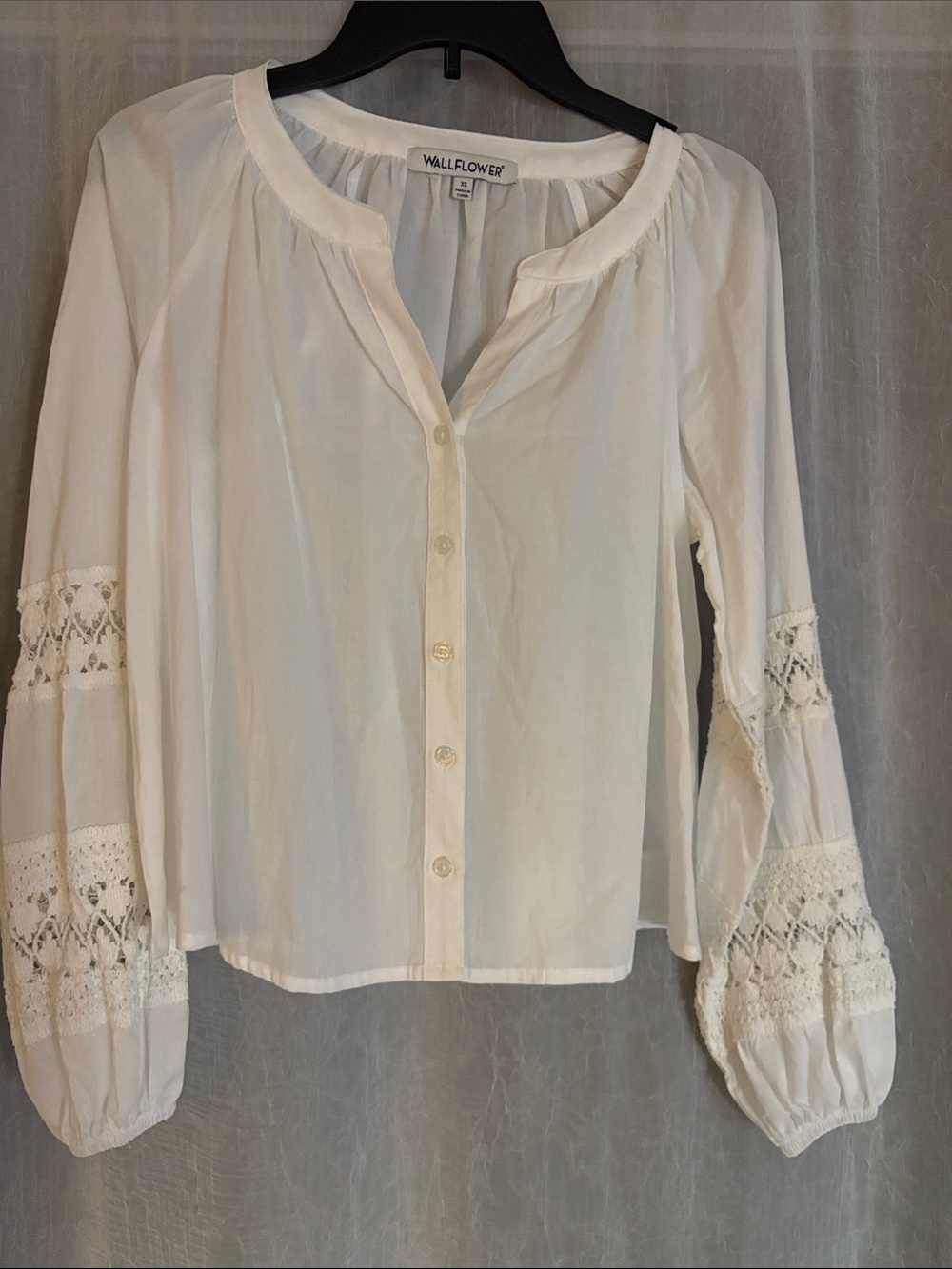 Wallflower Ivory Crochet-Trim Button Front Blouse
